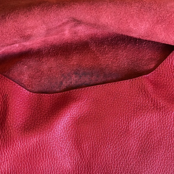 Falor Le Borse Italian Red Pebbled Leather Envelope Shoulder Bag Hobo Satchel - Picture 13 of 16